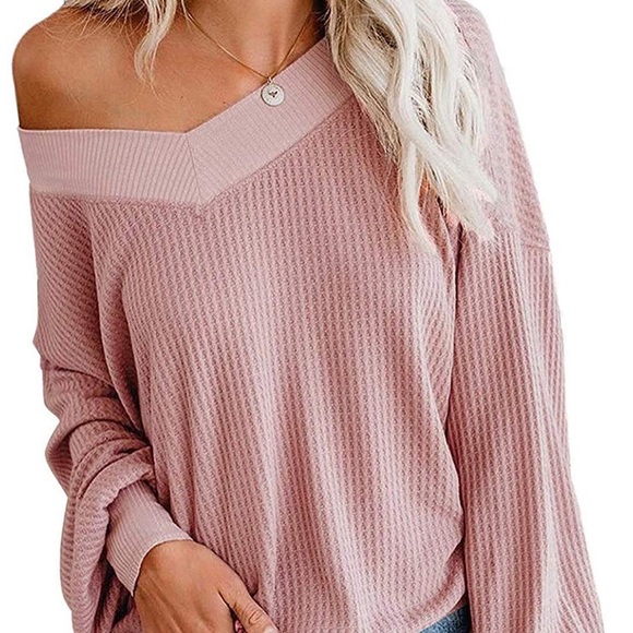 Off Shoulder Batwing Sleeve Oversized Knit Top - Picture 2 of 5